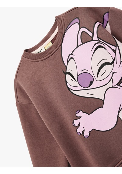 Koton Lisanslı Şardonlu Uzun Kollu Bisiklet Yaka Stitch Baskılı Oversize Sweatshirt Mor 7wkg10029ak