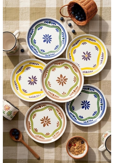 Bambum Moderna - 6'lı Porselen Pasta Tabağı Leo Renkli