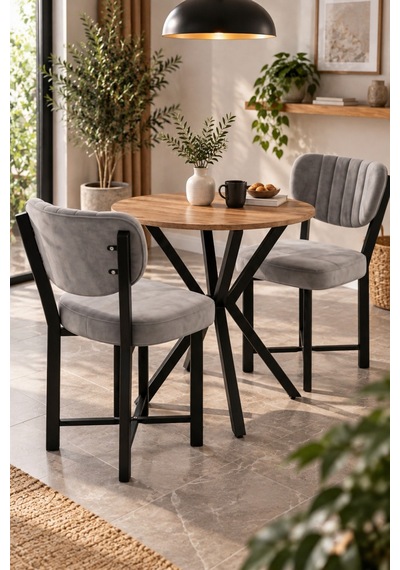 Sulorahome Gri Yemek Masası Ve 2 Adet Sandalye Seti 70 Cm Sulorahome Gri Yemek Masası Ve 2 Adet Sandalye Seti 70 Cm