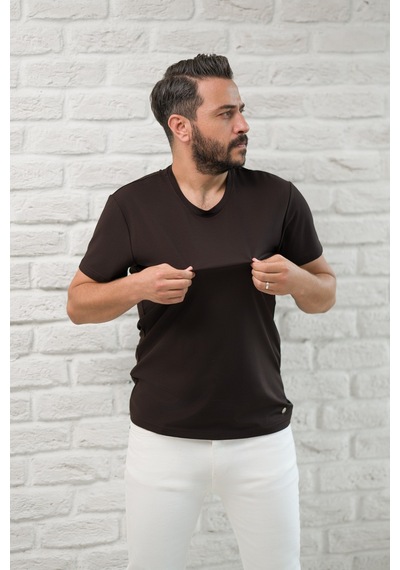 Paul Martin Slimfit Fit Bisiklet Yaka Rayon Kumaş Full Likralı T-shirt Kahverengi