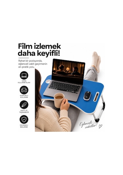 Muıtomas Katlanabilir Bardaklıklı Laptop Masası Mavi