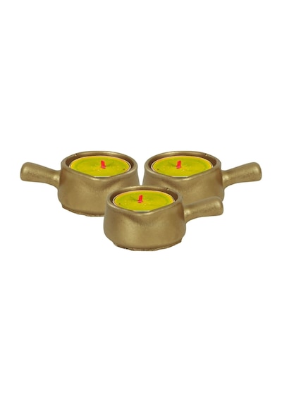 Mumluk Şamdan 3 Adet Tealight Uyumlu Üçlü Tava Model - Altın