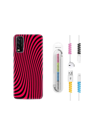 Vivo Y20S Kılıf Kablo Koruyuculu Black Pink 1671