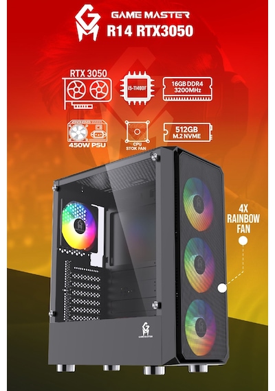 Game Master R14-3050 i5-11400F 16 GB 512 GB M.2 SSD 6 GB RTX3050 Free Dos Masaüstü Oyuncu Bilgisayarı Game Master R14-3050 i5-11400F 16 GB 512 GB M.2 SSD 6 GB RTX3050 Free Dos Masaüstü Oyuncu Bilgisayarı