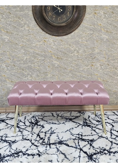 Zafir Gold Kaplama Sivriltme Ayaklı 90 Cm Puf Bench - Puf - Bench - Kasalı Oturak - Oturak - Yatak Ucu Puf Pembe