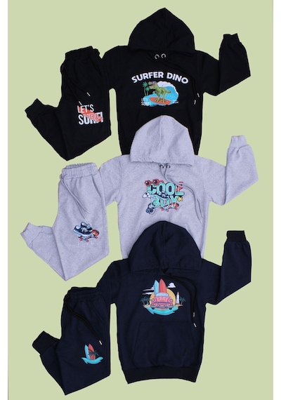 Panios Kids Alt-üst 3'lü Erkek Çocuk Yazı Baskılı Bel Detayı Lastikli Pijama Takımı Çok Renkli
