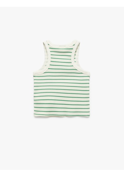 Koton Pamuklu Bisiklet Yaka Kaşkorse Çizgili Crop Atlet Yeşil Çizgili 5skg30026ak Yeşil Çizgili