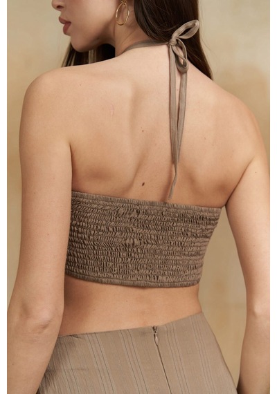 Mai Collection Mai Studios Co. Lovina Çizgili Vizon Crop Etek Takım Vizon