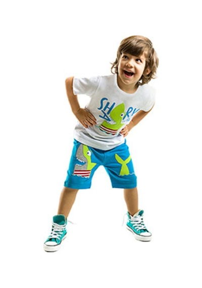 Denokids Shark Island Şort Takım Çok Renkli