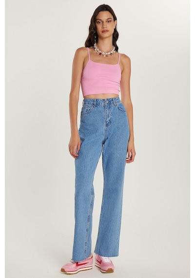 Tudors Kadın Regular Fit Cepli Geniş Paça Mavi Jean Kot Pantolon-34961 Mavi