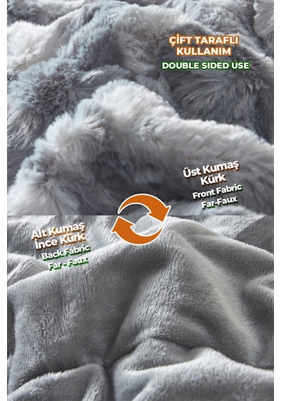 Evlen Home Çift Taraflı Kişilik Kürk Yorgan Uyku Seti Yumuşak Dolgulu Wellsoft Peluş 3 Parça Mia Antrasit Gri