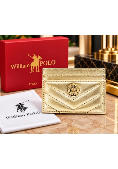 Williampolo Anka Hakiki Deri Unisex Kartlık-ince Tasarım Gold