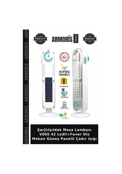 Şarjlıışıldak Masa Lambası V005 42 Ledli+fener Dis Mekan Güneş Panelli Çadır Işığı