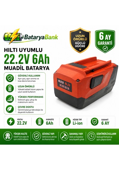 Bataryabank Hilti B22  22.2v 6ah Li-ion Muadil Matkap Bataryası