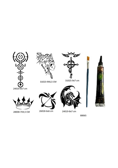 Airbrush Tattoo Ejderha Bozkurt  Şablon + Hint Kınası Geçici Dövme Seti 6'lı