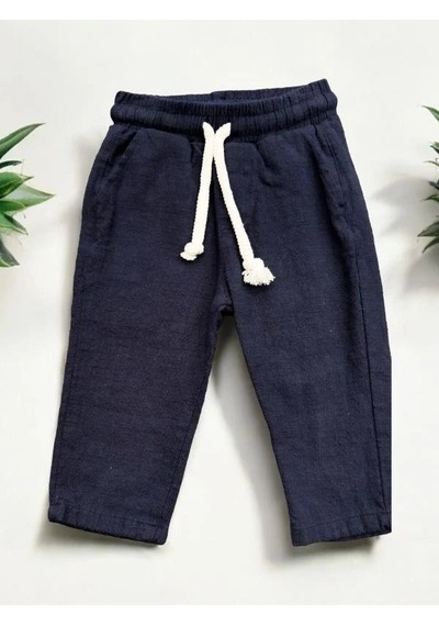 Nanica Kids Erkek Bebek Keten Beli Lastikli Bol Paçalı Pantolon-14077 Lacivert