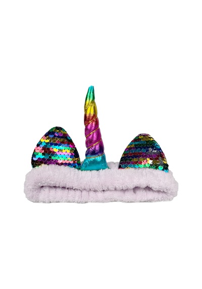 Unicorn Peluş Bandana Makyaj Saç Bandı Lila Gökkuşağı Boynuzlu Beyaz
