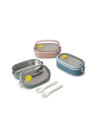 Deconox Paslanmaz Çelik Yemek Kabı 750 Ml, Çatal Kaşık Dahil, Kilitli Kapaklı Lunch Box, Yemek Taşıma Ve Saklama Kabı, 21x12x7,50 Cm, Yeşil/pembe/mavi