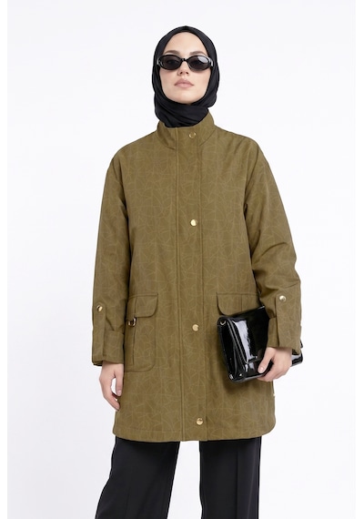 Armine Trend Kendinden Desenli Beli Büzgülü Cepli Ceket Yağ Yeşili 26yt506
