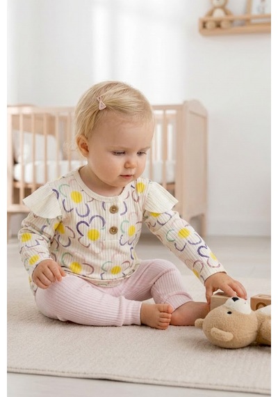 Babymod Çiçek Desenli 100% Pamuk Kız Bebek Pijama Takımı Pembe
