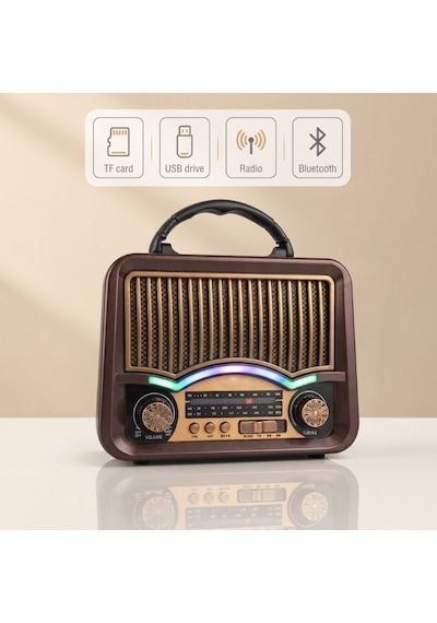 Premium Solar Nostalji Müzik Şarjlı Radyo Bluetooth Özellikli Arkadaş Piknik Aksesuar