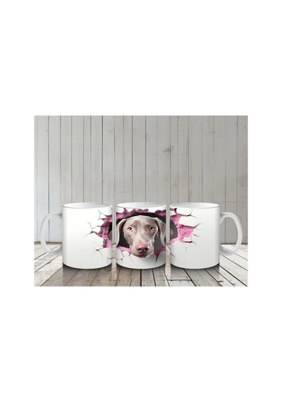 Kalpli Çatlakta Bakan Pembe Burunlu Weimaraner Baskılı Kahve Kupası Renkli