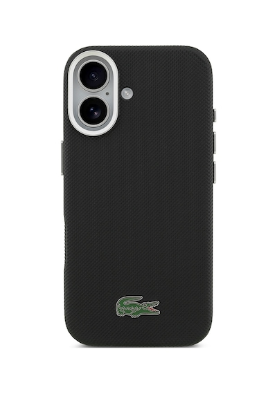 Apple iPhone 17 Kılıf Lacoste Lisanslı M-safe Uyumlu Pvc Pike Desenli İkonik Timsah Logolu Kapak Siyah