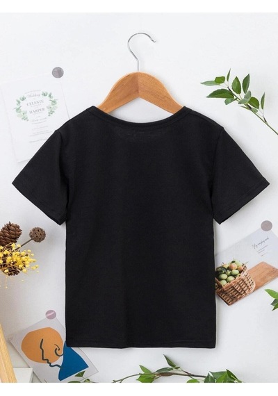 Noıssey Kod:vsk Pamuklu Baskılı Siyah Çocuk T-shirt Kids-içi-boş-küçük-dinazor-