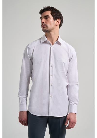 İmza Uzun Kol Çizgili Desen Bez Ayağı Sert Yaka Cepli Pamuklu Classic Comfort Fit Gömlek 1004250172 Bej İmza Uzun Kol Çizgili Desen Bez Ayağı Sert Yaka Cepli Pamuklu Classic Comfort Fit Gömlek 1004250172 Bej