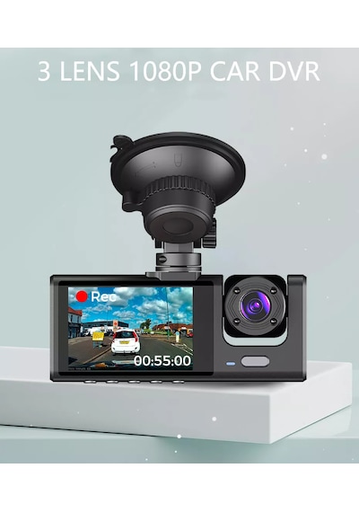 3 Kameralı 1080p Hd Araç İçi Kayıt Cihazı Gece Görüş, Geri Görüş, Lcd Ekran, G-sensör, Lcd Ekran