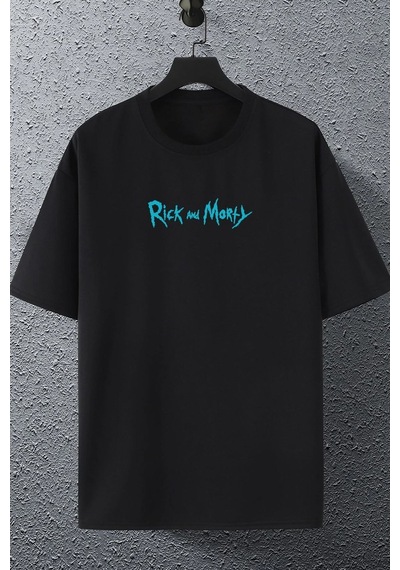 Unisex Rick And Morty Baskılı T-shirt Siyah