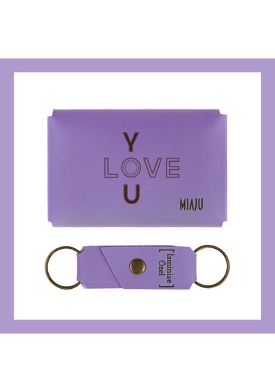 Miaju Mor Menekşe, Aşk Ve Huzurla I Love You, Şık, İsme Özel Cüzdan Ve Anahtarlık Set, Romantik Hediye Mor Menekşe Mor