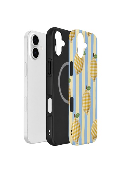 Apple iPhone Uyumlu 17 Vorian Çift Katmanlı Magsafe Kılıf Gingham Lemon Grove