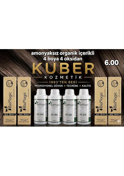 Biomagic 6.00 Koyu Kumral Organik İçerikli Amonyaksız Kalıcı Saç Boyası 4 Boya+ 4 Oksidan