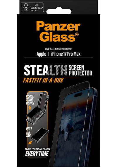 Panzerglass Apple Uyumlu iPhone 17 Pro Max Ultra-wide Fit Stealth Siyah Çerçeveli Ekran Koruyucu - Fast Fit Uygulama Aparatlı