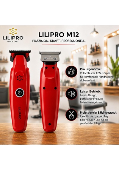 M12 Profesyonel Saç Sakal Kesme Ve Tıraş Makinesi Şarjlı Kablosuz Ense Çizim Makinesi Zero-gap Dlc T-bıçak 7500 Rpm Usb-c 2000 Mah Berber & Ev Tipi Kırmızı