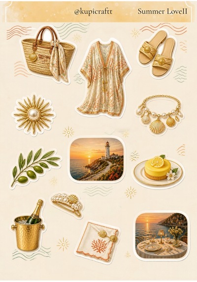 3 Sayfa Summer Love Sticker Set Ajanda Journal Scrapbook Yaz Temalı Etiket 0