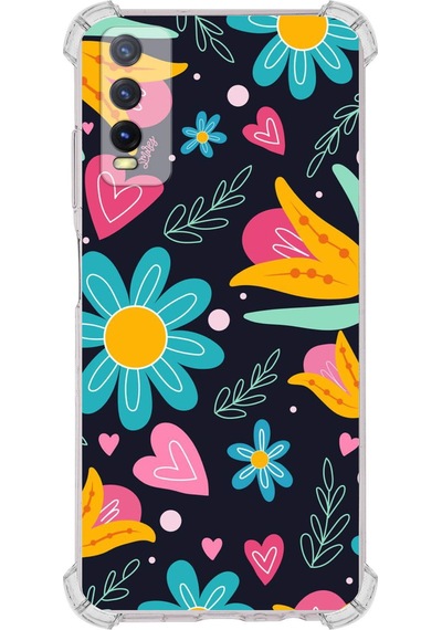 Vivo Y20s Uyumlu Retro Color 1 Baskılı Şeffaf Köşe Korumalı Antişok Kılıf
