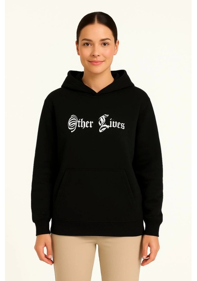 Etiler Collection Üç İplik Kapşonlu Ön Ve Arka Baskılı Sweatshirt Hoodie- Siyah