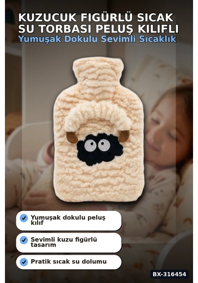 Kuzucuk Figürlü Sıcak Su Torbası 1 Lt - Yumuşak Peluş Kılıflı Termal Isıtıcı Bx-316454 Çok Renkli