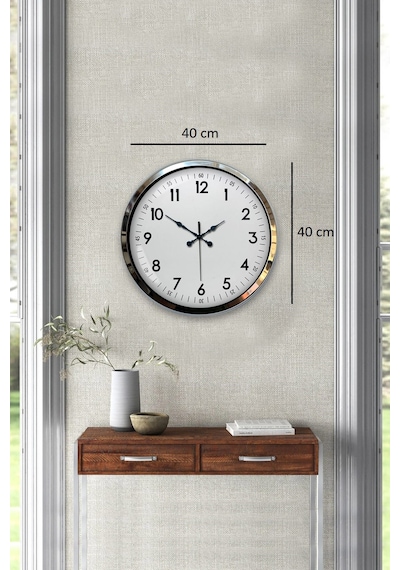 Modern Klasik 40 Cm Krom Metal Duvar Saati Diğer