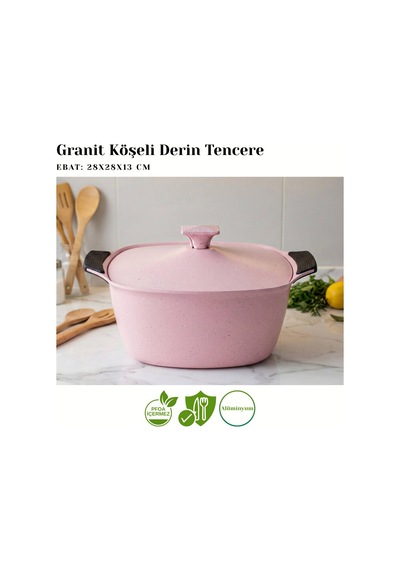 9 Parça Kare Granit Set Alüminyum Kapak - Pembe Pembe