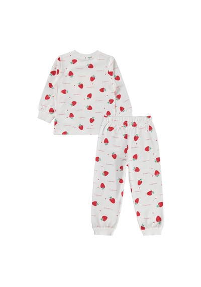 Civil Girls Civil Kız Çocuk Çilek Desenli Pijama Takımı Süprem-süprem Uzun Kol Okul Kreş Ve Günlük Kullanım - Ekru