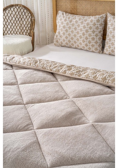 Rivaistanbul Bej Geometrik Loura Çift Kişilik Çift Taraflı Lüx Wellsoft Yorgan Seti 195x215 Cm Bej