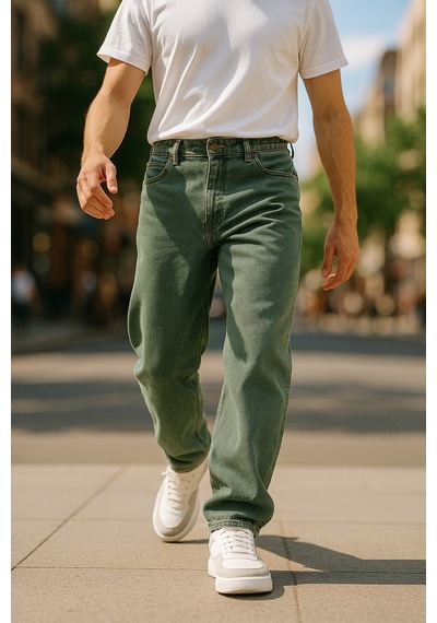 Cedy Denim Yüksek Kalite Baggy Fit Jean Leon Yüksek Bel Bol Kesim Kot Pantolon C352 Haki