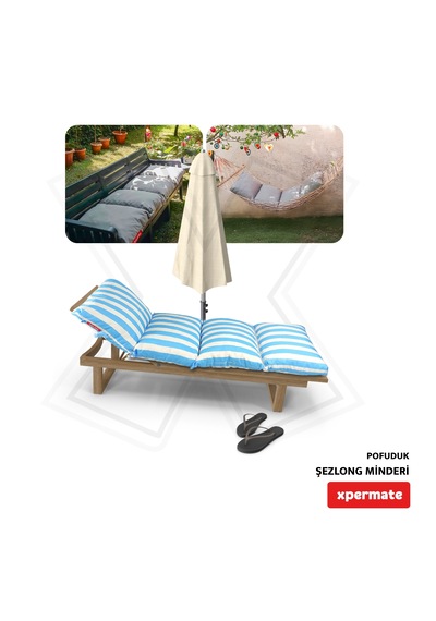 Xpermate Pofuduk Şezlong Minderi 60x180x12cm Su İtici, Maviçizgil