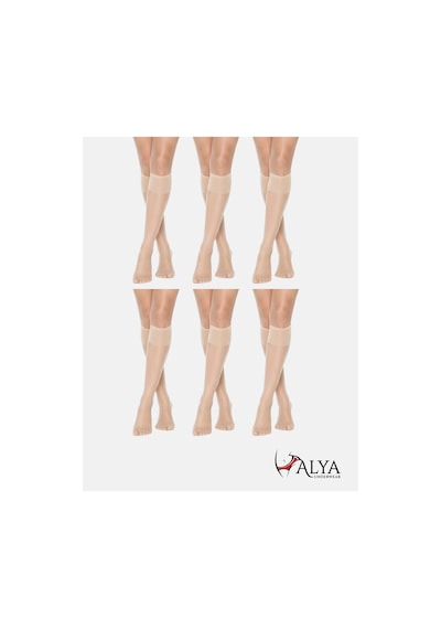 Alya Underwear Kadın Parlak Diz Altı Çorap 15 Denye, İnce Fit - 6'lı Paket Açık Ten 51 6'lı