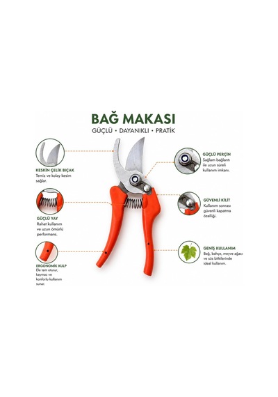 Paslanmaz Çelik Budama Makası Profesyonel Bağ Makası, Bahçe Makası, Dal Kesme Makası, Ergonomik Saplı Keskin