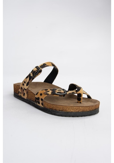 Fox Shoes Leopar Süet Parmak Arası Kadın Terlik K777613402 Leopar-süet Leopar