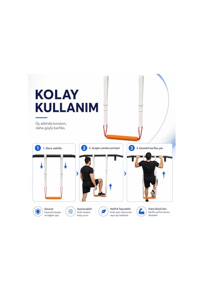Barfiks Çekme Destek Aparatı Ayarlanabilir Askılı Ayak Pedalı Pull Up Assistant Beyaz